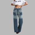 thumbnail image 2 of Mepaouo Women's Casual High Waist Cargo Jeans Stretch Wide Leg Denim Pants with Pockets(Blue,S), 2 of 7