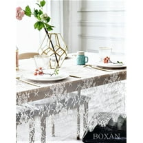 60x120 Inch White Lace Tablecloth with Vintage Embroidery for Wedding, Bridal Shower, Tea Party