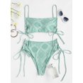 thumbnail image 4 of ZAFUL Women Swimsuit Paisley Print Lace Up High Waisted Tankini Swimwear Light Green S, 4 of 7