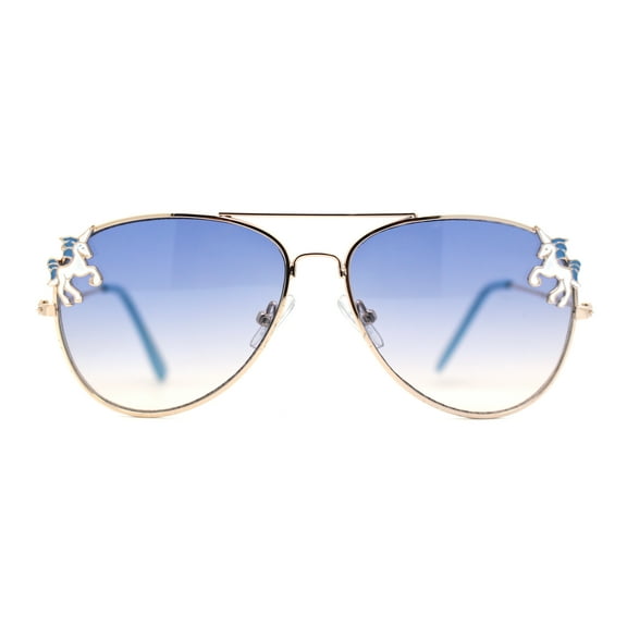 Girls Metal Unicorn Charm Tear Drop Officer Style Sunglasses Gold Blue