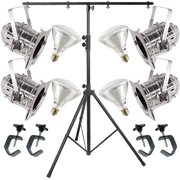 4 Silver Short PAR CAN 38 120w BR40 Flood C-Clamp Stand