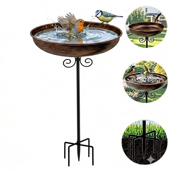 Small Metal Bird Bath for Outdoors,Bird Bath for Outside,10" Dia Bowl with Stake Birdbaths Garden Yard Lawn Decor 0.4 Gallon