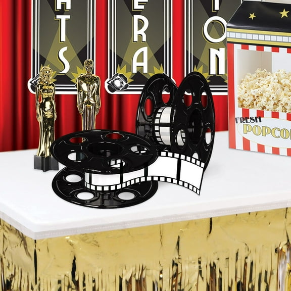 Party Central Club Pack of 12 White and Black Awards Night Movie Reel with Filmstrip Centerpiece 15'