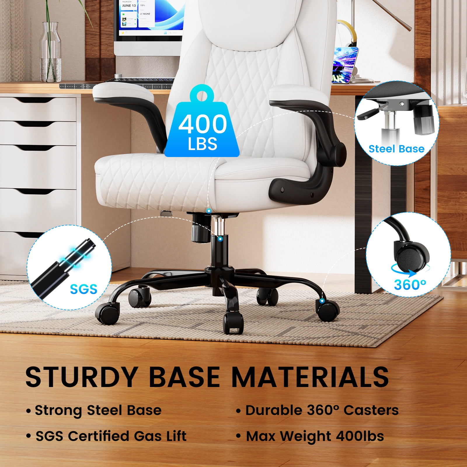 GTRACING Office Chair, 400LBS Big and Tall Home Office Chair Wide Seat Ergonomic Computer Desk Chair with Flip-up Arms, White