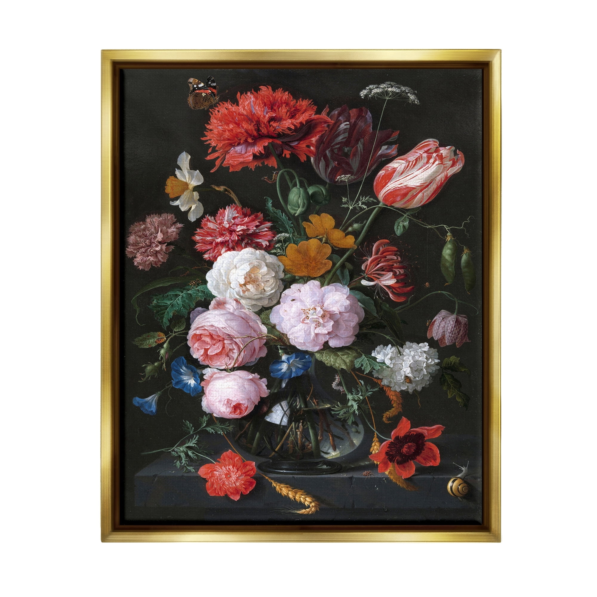 Stupell Industries Vaas met Bloemen Jan Davidsz de Heem Classical Painting Painting Metallic Gold Floating Framed Canvas Print Wall Art, Design by one1000paintings