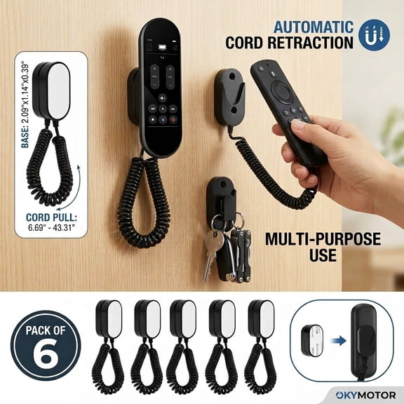 Adifare 6Pcs Magnetic Remote Control Holder Wall Mounted Magnetic Remote Storage Organizer with Spring Rope for Small Items Keys
