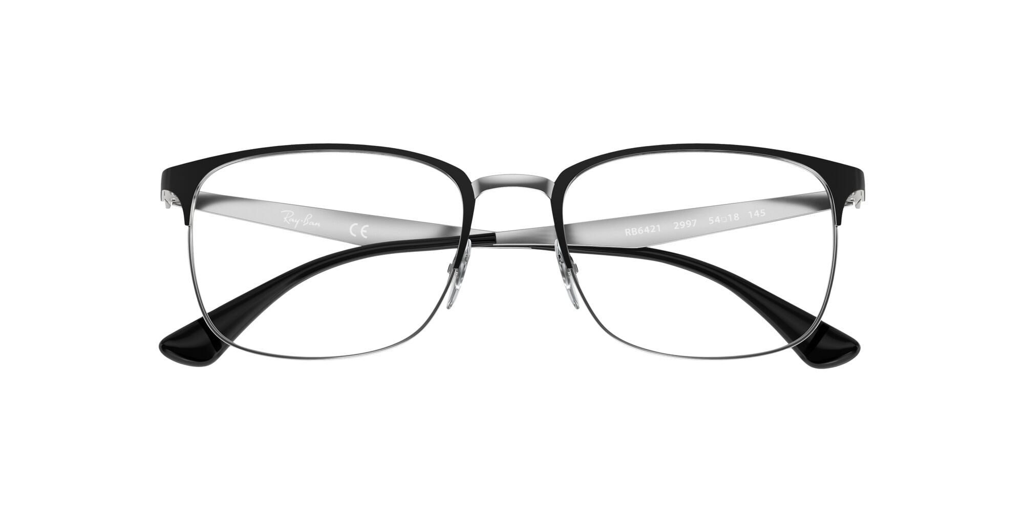 Ray-Ban Unisex Size 54 Semi-Rimless Prescription Eyeglasses with Case, Matte Black on Silver/Demo Lens
