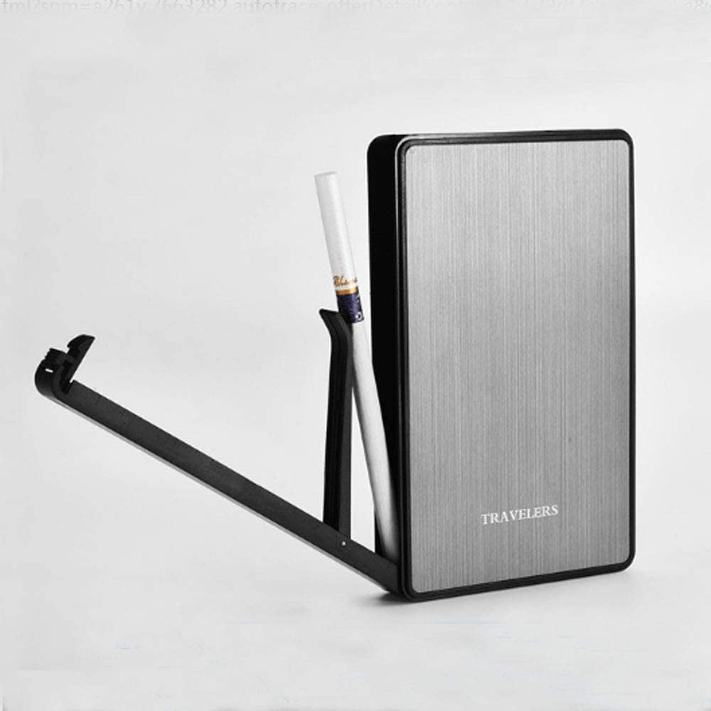 16 SLIM CIGARETTE CASE Heavy Duty USB Rechargeable Windproof Electric Built-in Flame Less Lighter Cigarette Cigar Storage Case- SILVER COLOR for Long 100s Cigarette