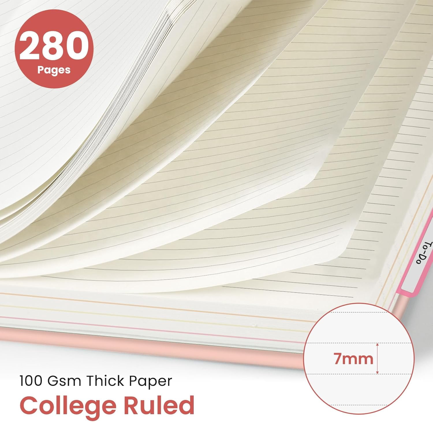Hardcover Spiral Journal Notebooks for Work With Removable Dividers & Tabs, 8.5"x11" 5 Subject Notebook for Note Taking & Organizer, A4 College Ruled Lined Journal for Women & Writing, Pink