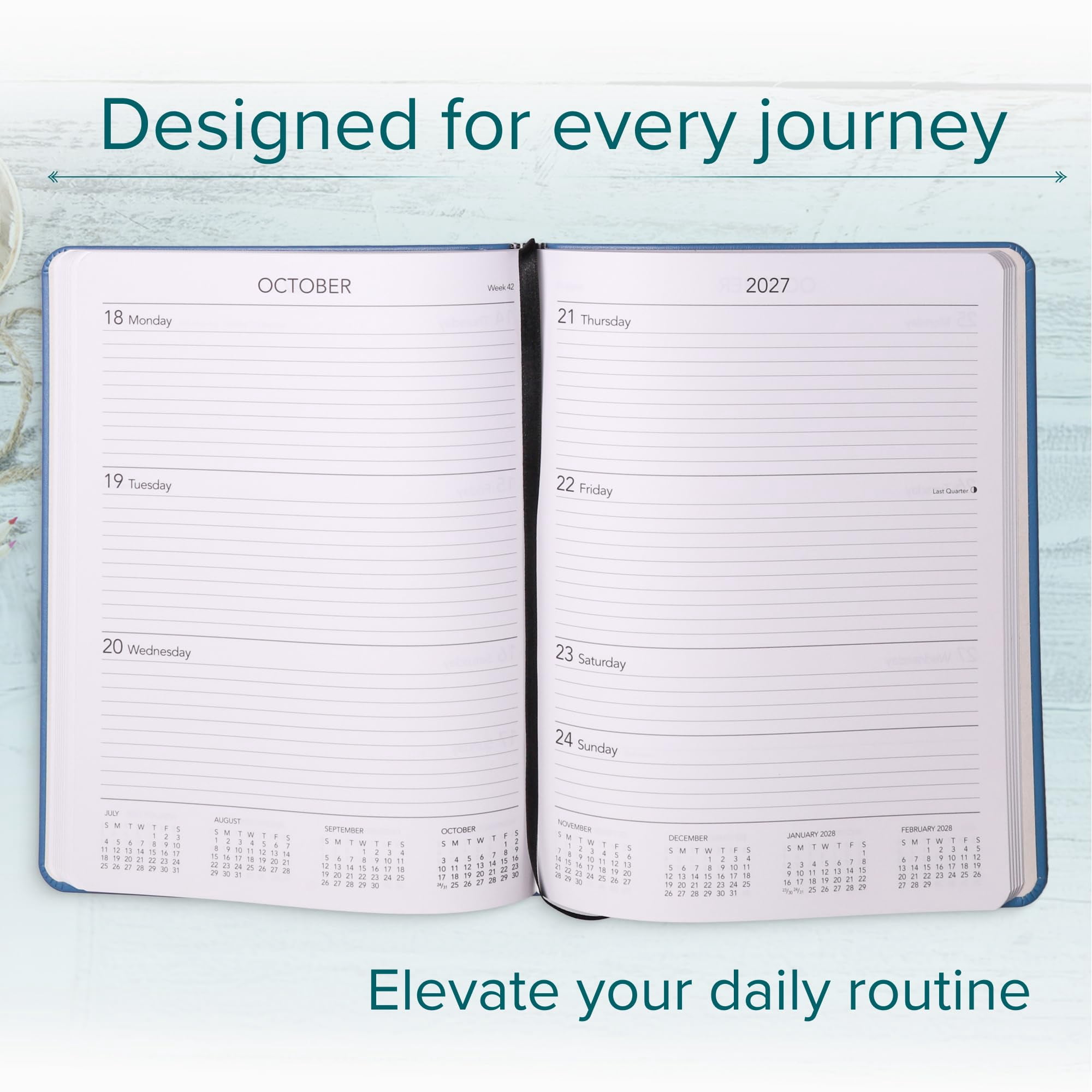 Harbor Large Weekly Monthly Planner 2027, Calendar Planner & Notebook - Durable Faux Leather, 192 Pages, Softcover & Book Bound - Cambridge Jade - 9.75x7.5"