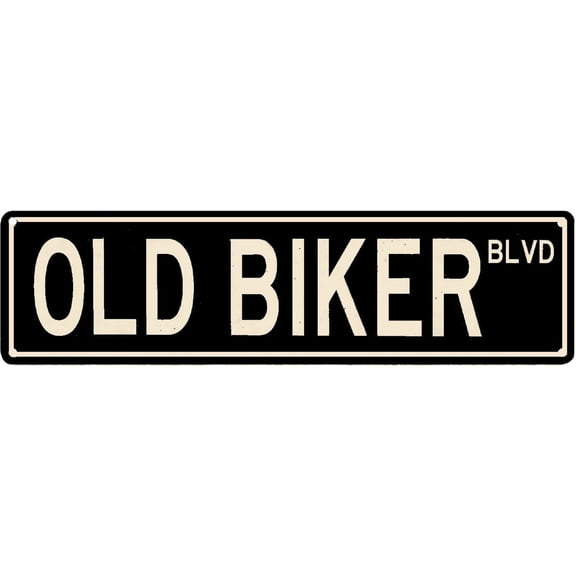 Old Biker Blvd Wall Decor Street Signs Metal Tin Sign Retro Decor Man Cave Wall Art Plaque - Weathered Rustic Vintage Sign for Home, Garage, or Bar - Cool Motorcycle Enthusiast Gift 4"x16"