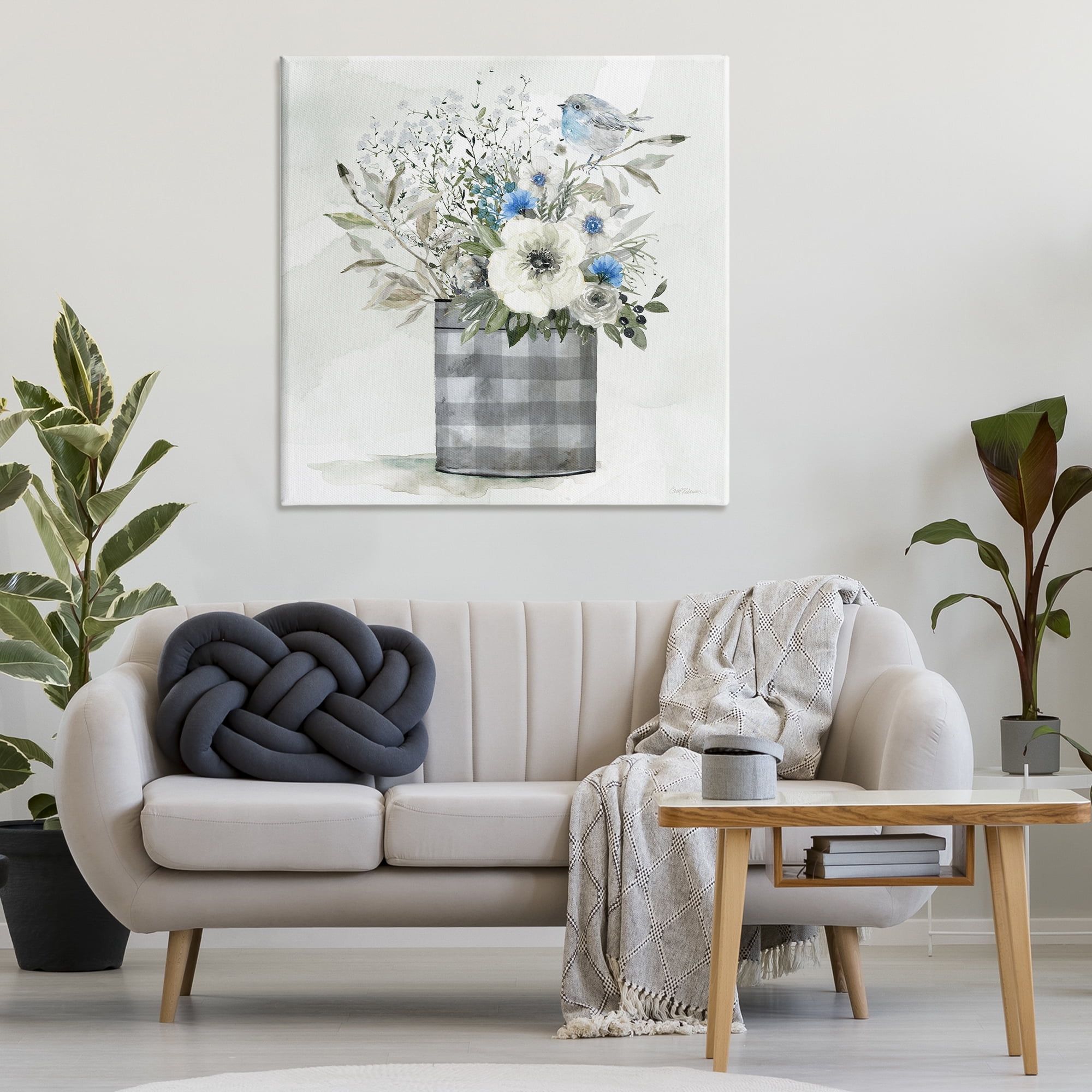 Stupell Industries Country Plaid Flower Vase Plants & Flowers Painting Wrapped Canvas Art Print Wall Art, 36 x 36