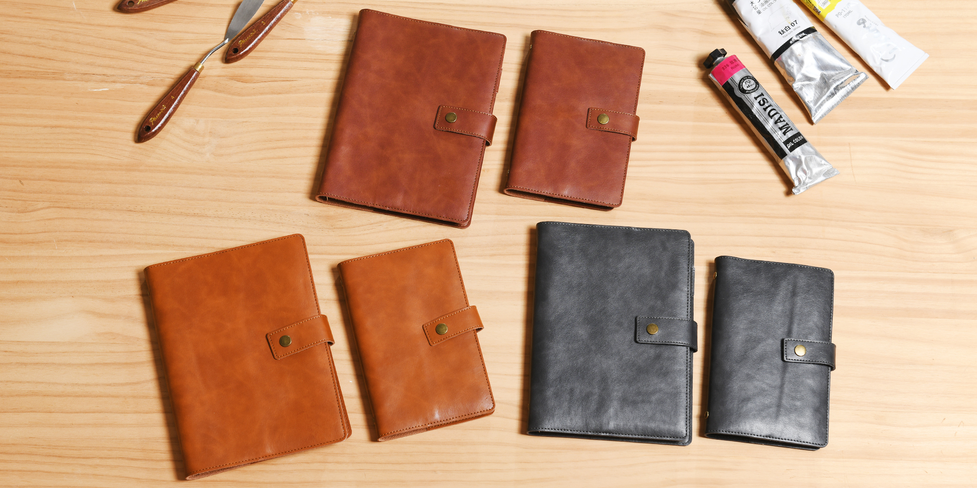 Wonderpool A6 Leather Journal Refillable Notebook Spiral Diary Binder Portfolio - Dotted Paper & Inner Pockets Organizer (Brown, A6)