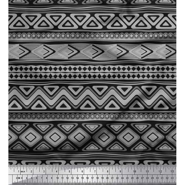 Soimoi Polyester Crepe Fabric Aztec Geometric Fabric Prints by Yard 52 Inch Wide