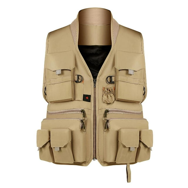Chaleco de Pesca Ajustable para Hombres Y Mujeres, para Pesca de Bajos de Moscas Y Actividades Libre Khaki L