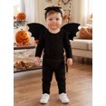 thumbnail image 4 of RUINIXCW Newborn Baby Girl Boy Halloween Bat Costume Infant Baby Girl Photoshoot Birthday Party Cosplay Outfit Romper and Dot Pants Headband Wing Set, 4 of 10