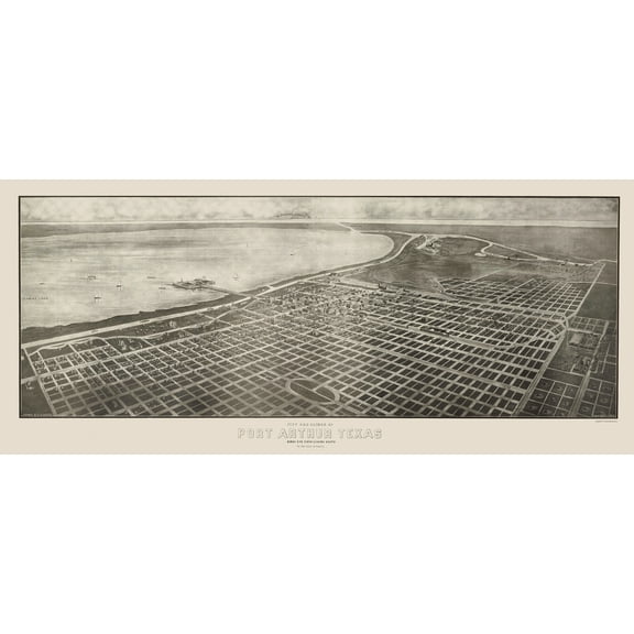 Historic Panoramic View - Port Arthur Texas - General Land Officever 1912 - Vintage Wall Art