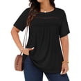 thumbnail image 2 of WellSize Lace Plus Size Women Blouses Casual Tunic Boho Tops Crew Neck Short Sleeve Shirts Trendy Summer Blouses, 2 of 8