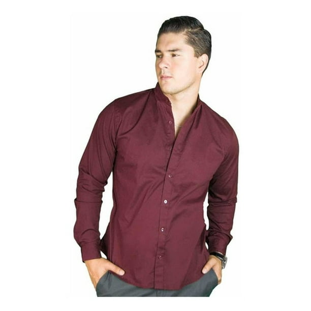 Camisa Manga Larga Stretch Caballero, Slim Fit Chili Beans Vino Ropa de hombre T EG