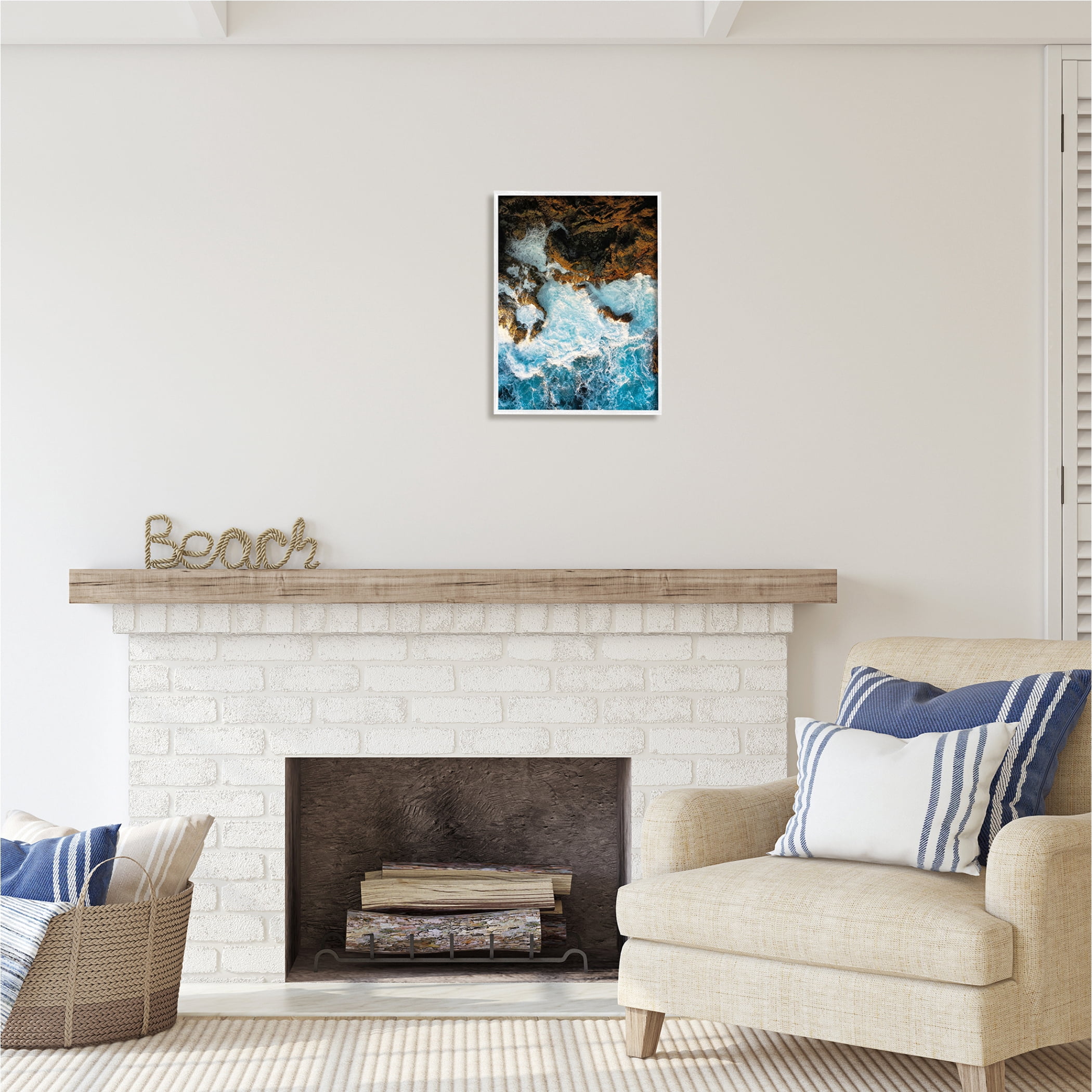 Stupell Industries Rocky Ocean Waves View Nature Photography White Framed Art Print Wall Art, 16 x 20