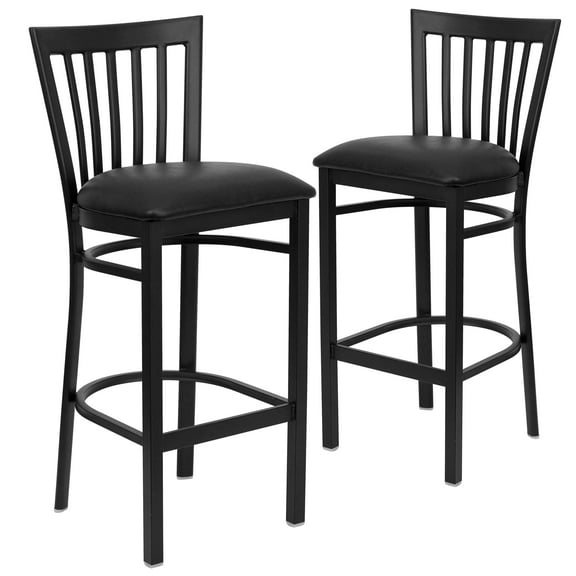 Flash Furniture 2 Pack HERCULES Series Black School House Back Metal Restaurant Barstool - Black Vinyl Seat