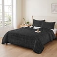 thumbnail image 2 of Twin XL Quilt Set 68''x98'', Black Burlap Texture Lightweight Summer Bedspread Coverlet Set with 2 Pillow Shams, Farmhouse Vintage Black Breathable All Season Quilt Bedding for Dorm/Guest Room, 2 of 9