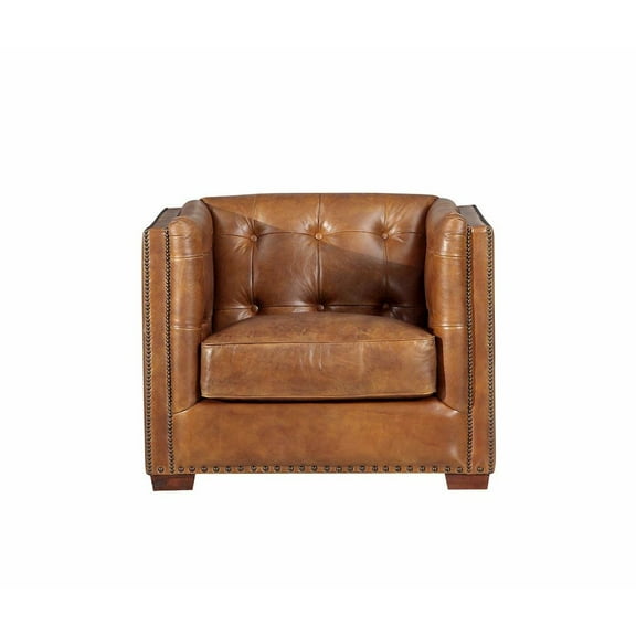 Crafters and Weavers Tuxedo Leather Arm Chair - Light Brown