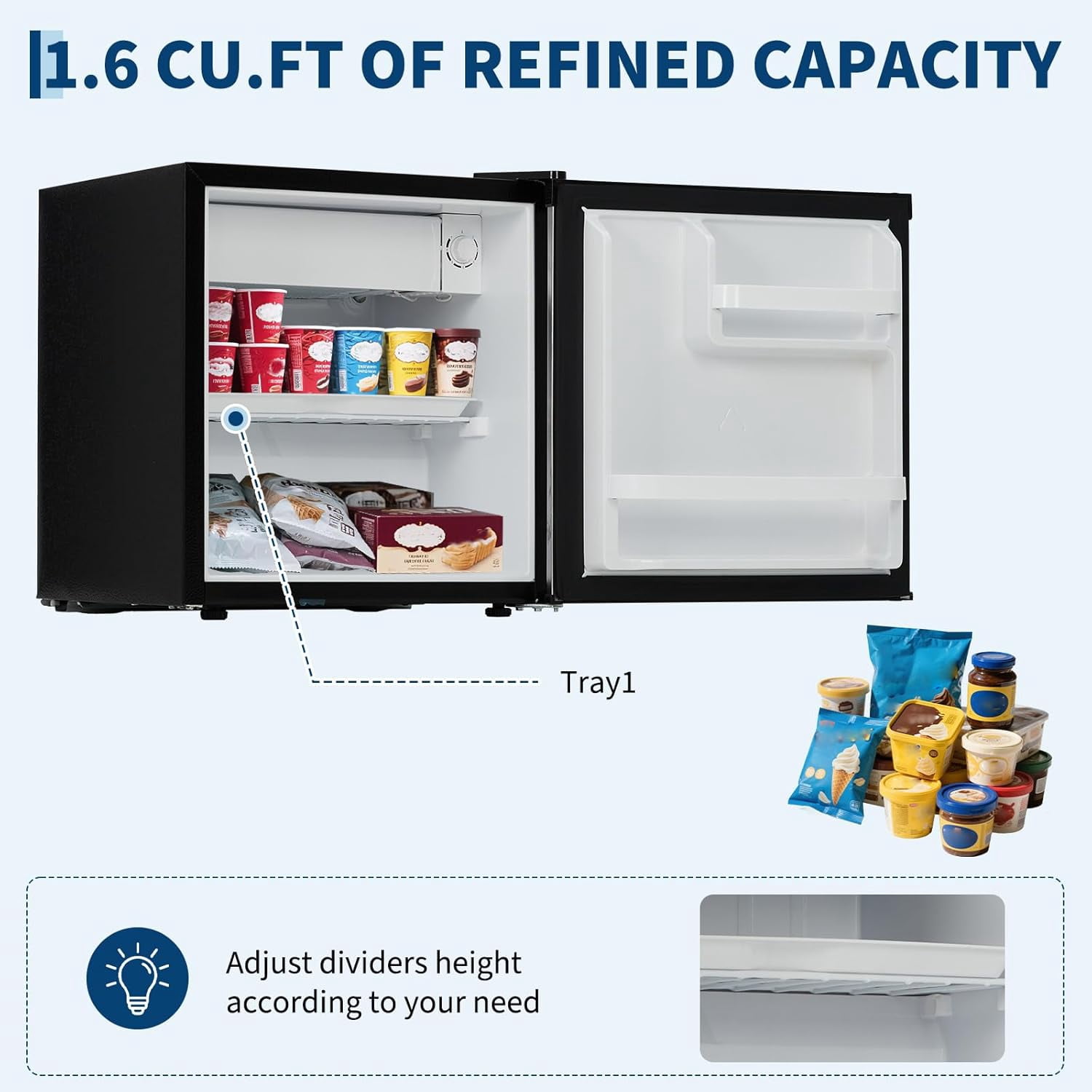 IdealHouse 1.7 Cu.Ft Mini Fridge with Freezer, Ultra Quiet Compact Refrigerator for Bedroom, Office & Dorm - Energy Efficient, Single Reversible Door Mini Fridge for Bedroom & Small Spaces, Sliver