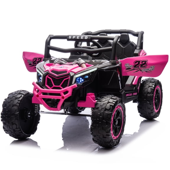 24V 4WD Kids Ride on Toys UTV Ride On Truck w/ Remote, 2 Seater Power Car Wheels with LED Headlights, Music, Bluetooth,Pink
