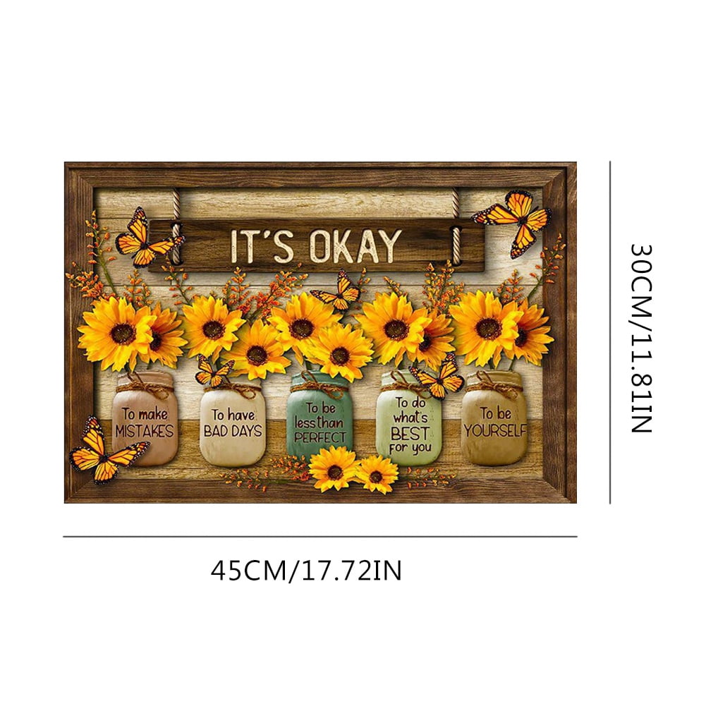Sunflower Wall Art It's Okay Inspirational Quotes Canvas Print Wall Decor Sunflower Painting Picture Contemporary Artwork For Living Room Bedroom Bathroom Office Home Decor 12x18Inch (With Frame)