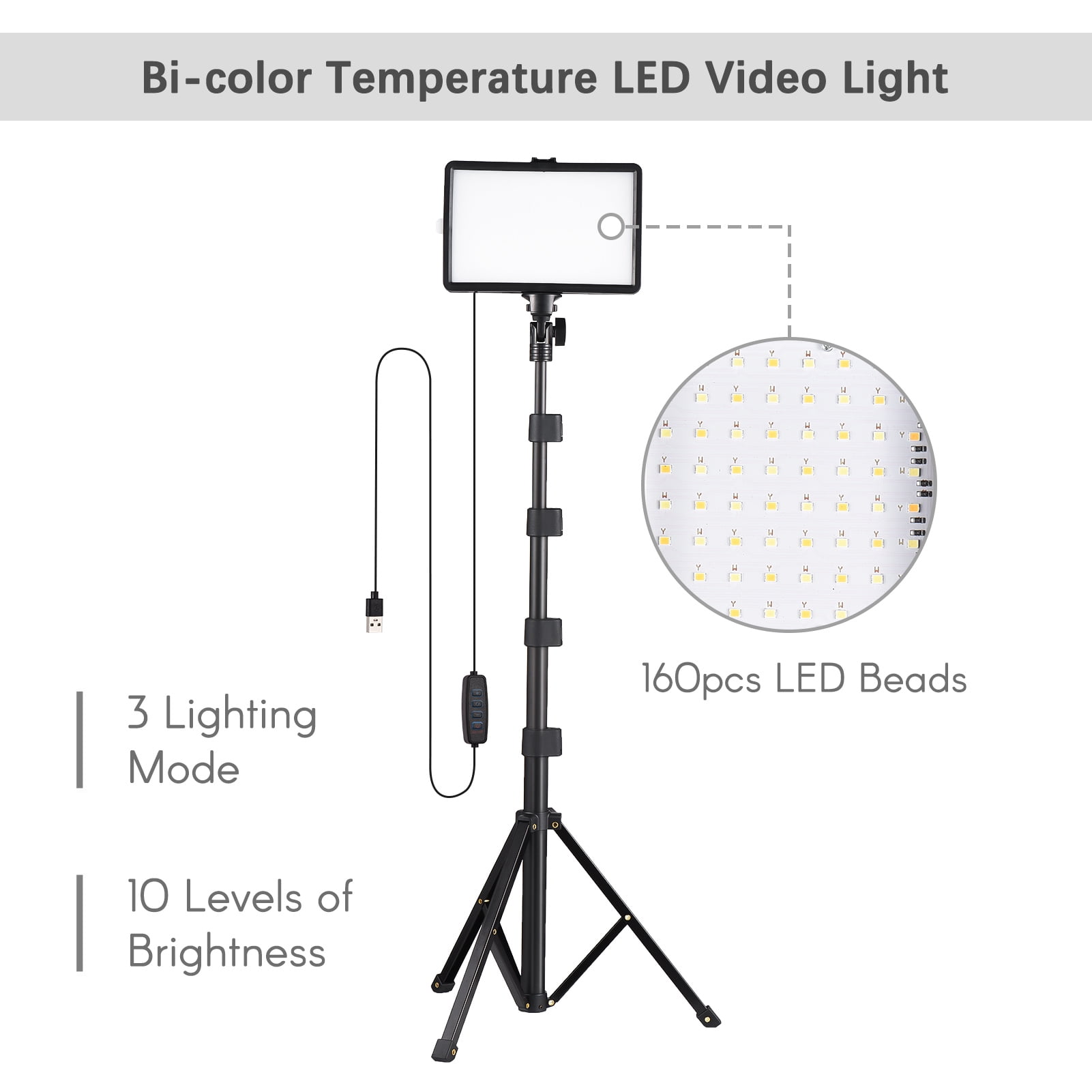 Light 2 Pack USB LED Video Lights Kit Bi-Color Temperature Fill Lights 10-Level Brightness With Light Stands Color Filters For Video Conference Lighting Live Streaming Video