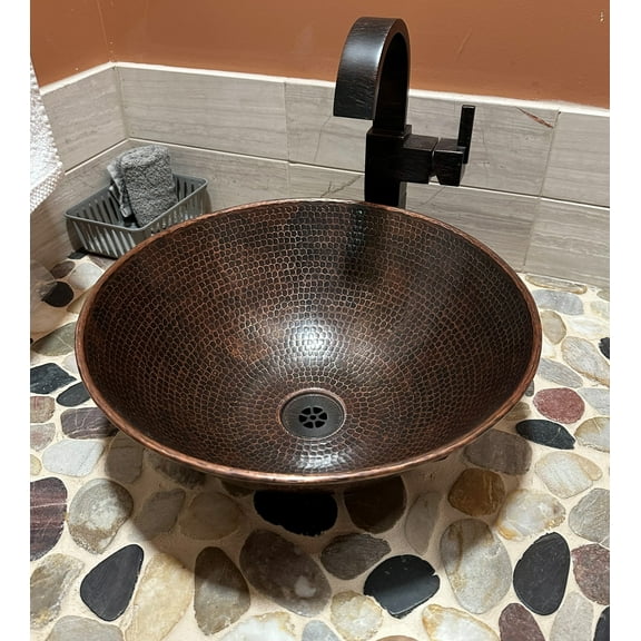 14" Round Copper Vessel Sink in Brushed Sedona
