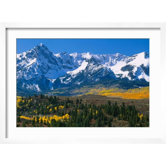 Art.com Mountains covered in snow, Sneffels Range, Colorado, USA Photographic Print, White Frame Wall Art, 23" x 17"