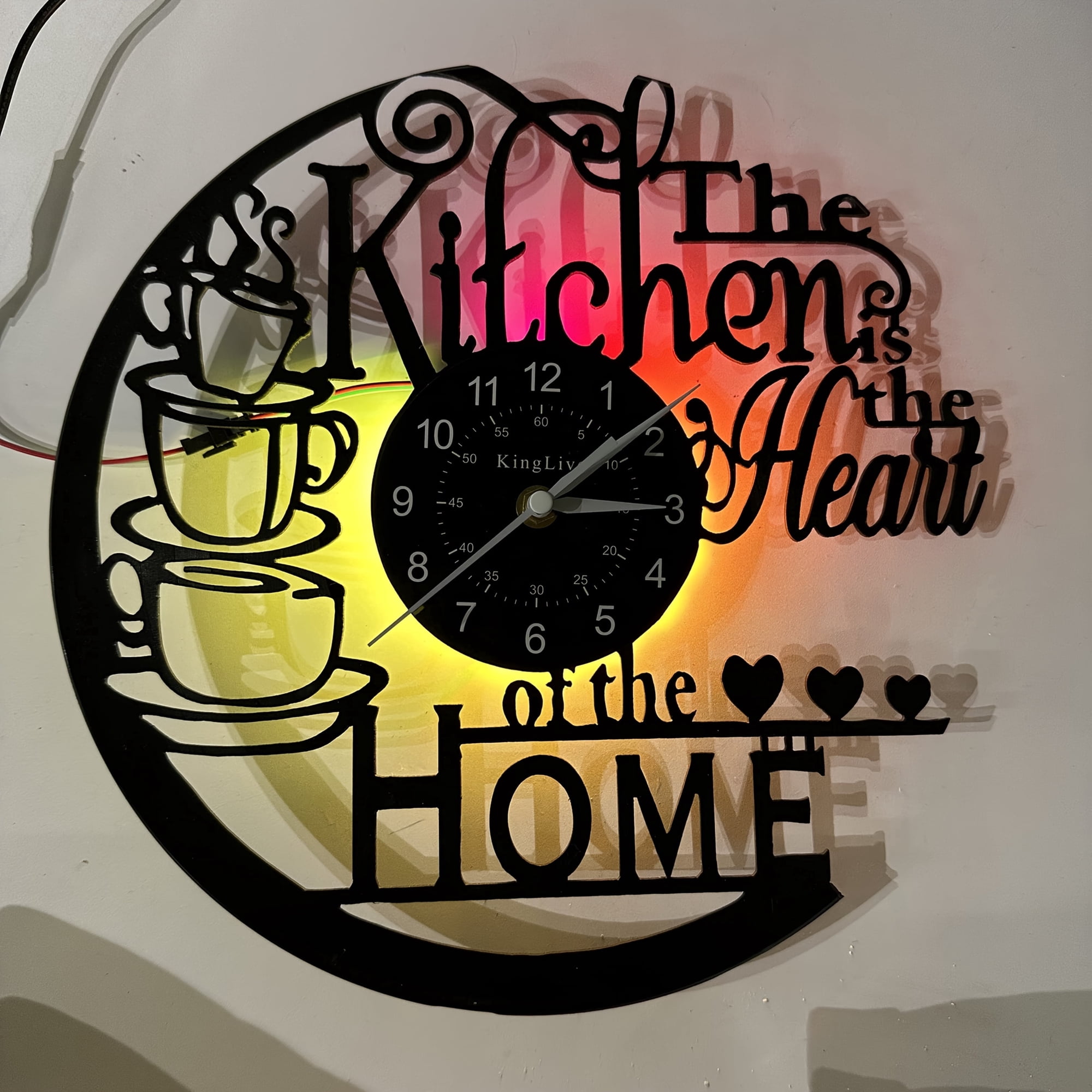 Kitchen Coffee Vinyl Record Wall Clock with 7 Color LED Backlight, Silent Non‑Ticking Decor Clock photo Kitchen Coffee Vinyl Record Wall Clock with 7 Color LED Backlight, Silent Non‑Ticking Decor Clock
