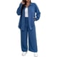 thumbnail image 3 of Conjunto de 2 piezas para mujer, blusa larga con dobladillo con abertura y pantalones de pierna ancha, 3 of 5