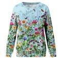 thumbnail image 4 of Pntutb Mujeres Moda Casual Flor Estampado Cuello Redondo Manga Larga Camiseta top Blusa Pullover Pntutb Pntutb-1643, 4 of 5
