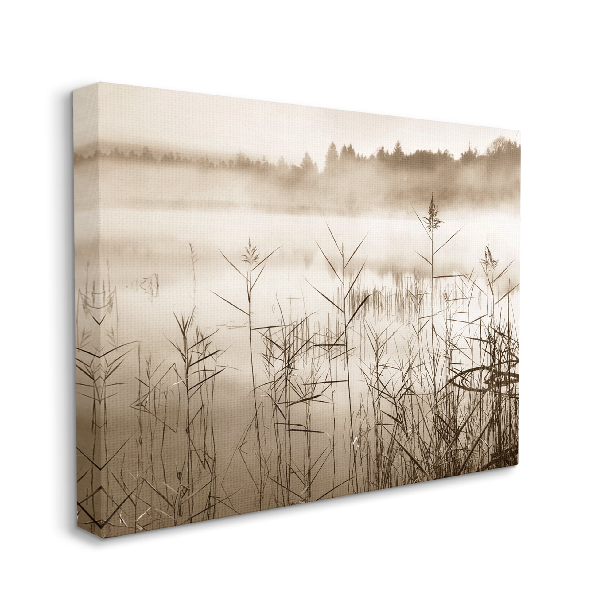 Stupell Industries Sepia Foggy Lake View Landscape Photography Gallery Wrapped Canvas Art Print Wall Art, 20 x 16
