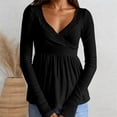 thumbnail image 2 of XIAOCHA Women's Ribbed T Shirt Long Sleeve Wrap V Neck Pleated Blouse Breathable Chic Everyday Casual Tops, 2 of 4