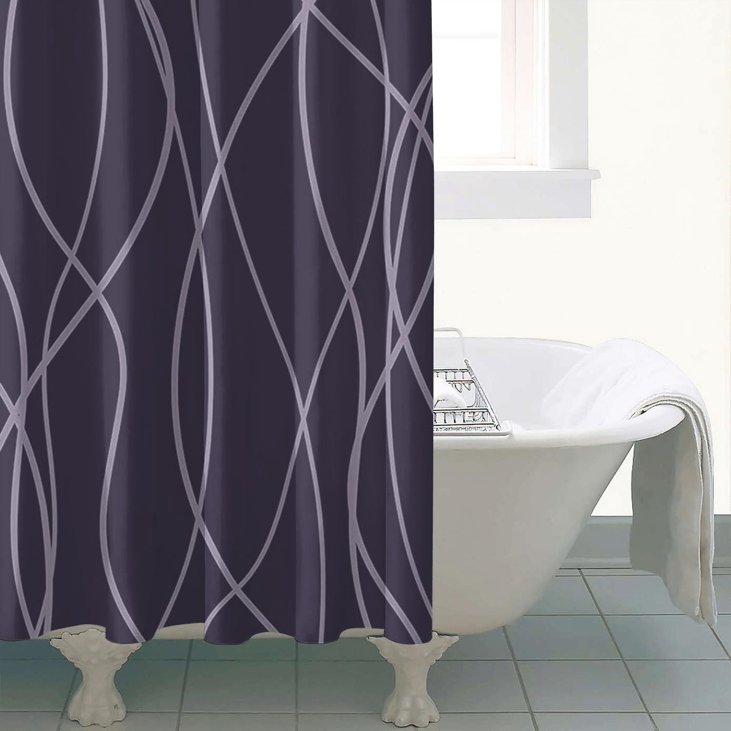 Black Shower Curtain for Bathroom with Hooks Shower Curtain Set,Purple Stripe Bath Curtains Decorative Shower Curtains Water Repellent Washable, 72x72