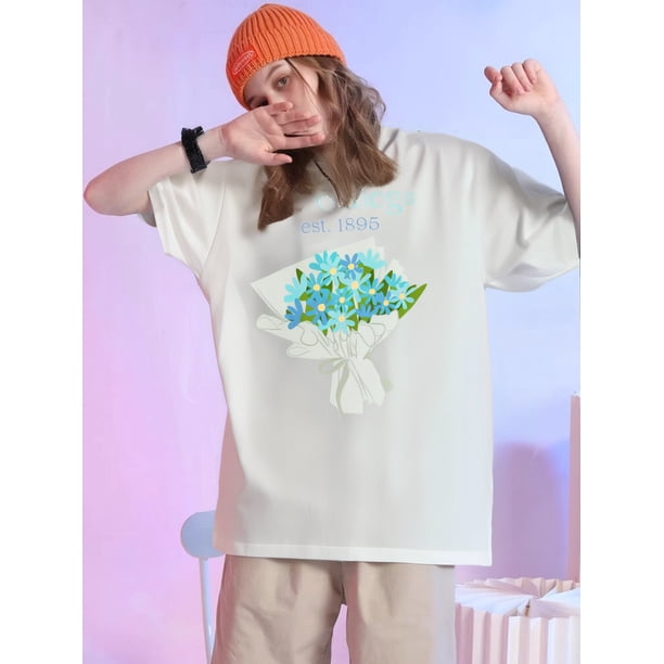 Women'S Valentine'S Day Flowers Love Retro Print T-Shirt Fashion Short Sleeve Round-Neck Slm Fit TopCamisetas de verano para mujer, manga corta, cuello redondo, casual, lindo, con gráficos, camisetas