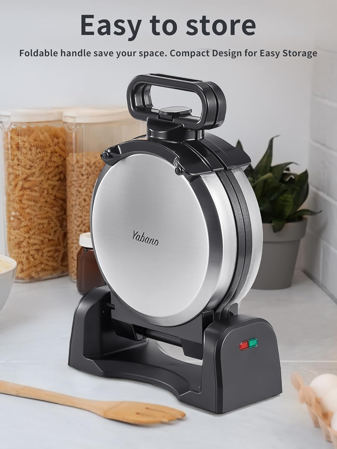 Waffle Maker, Yabano Stainless Steel Flip Belgian Waffle Iron with Non-Stick Surfaces, Save Space Design, 1080W