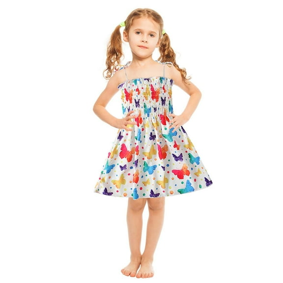 Edvintorg 1-6 Years Kids Girls Sleeveless Flower Sundress Clearance Summer Beach Strap Princess Dress Cotton Children Clothes Girls Casual Dresses