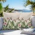 thumbnail image 2 of Outdoor Waterproof Pillow Covers Pack of 2, Summer Plants Green Bird Pink Flower Linen Texture Decorative Throw Pillowcases Cushion Covers for Garden Patio Tent Sofa Couch, 20x20 inch, 2 of 8