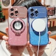 thumbnail image 3 of Dteck for iPhone 15 Pro Max Glitter Bling Electroplated Case,Compatible with MagSafe Kickstand,Cute Curled Wave Edge Phone Cover,Large Window Full Camera Protection,Blue, 3 of 6