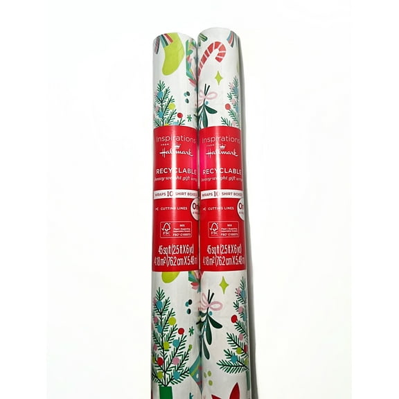 Inspirations from Hallmark Holiday Wrapping Paper Roll (Decorations on White), 2 each