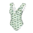thumbnail image 4 of Yiaed Cute Crocodile Print Women's Ruffled One Piece Swimsuit V Neck Swimwear Slimming Monokini for Woman-Medium, 4 of 8