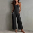 thumbnail image 2 of Women's Solid‑Color Spaghetti Strap Wide‑Leg Jumpsuit Front Tie V‑Neck Back Zipper Loose‑Fit One‑Piece Pants with Side Pockets Black XXL(XXL), 2 of 9