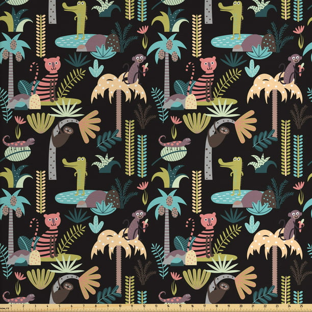 Jungle Fabric by The Yard, Tropical Island Nature and Wildlife Theme ...