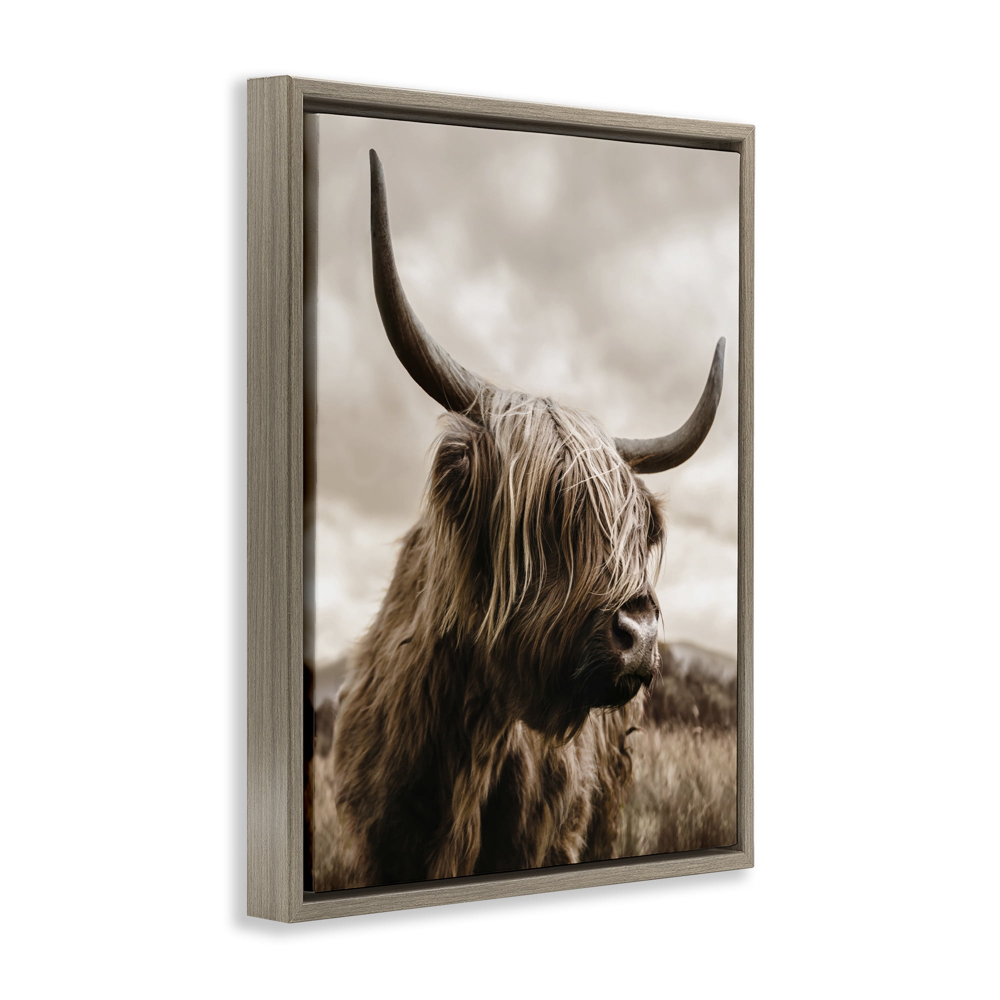 Stupell Industries Searching Cattle Gaze Brown Framed Floater Canvas Wall Art, design by CAD Designs