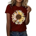 thumbnail image 1 of LUOGENLI T-shirts pour Femmes T-shirts à la Mode Imprimé Tournesol Col Rond Manches Courtes Sport Décontracté T-Shirt Graphique Saint-Valentin Vin TTG, 1 of 5